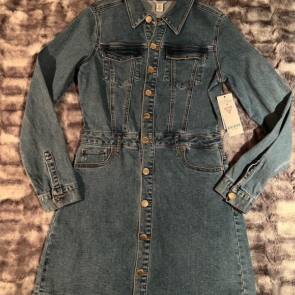 NWT Guess Blue space wash long sleeve denium dress sz SM - Picture 4 of 13